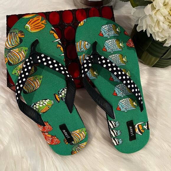 NEW J. Crew Grosgrain Ribbon Classic Polka Dot Tropical Fish Flip Flop Sandals 6 - Picture 3 of 12